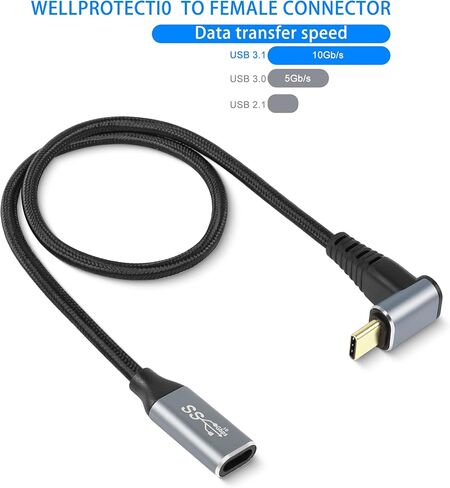 GELRHONR 0.25M 90 Degree USB C Cable, Up & Down Angle USB3.1 Gen2 USB Type C Male to Female 10Gbps Data Transfer PD 100W Charging Cord,UP Down Type-C Cable（Black 0.25M/0.8Ft） in Saudi Arabia