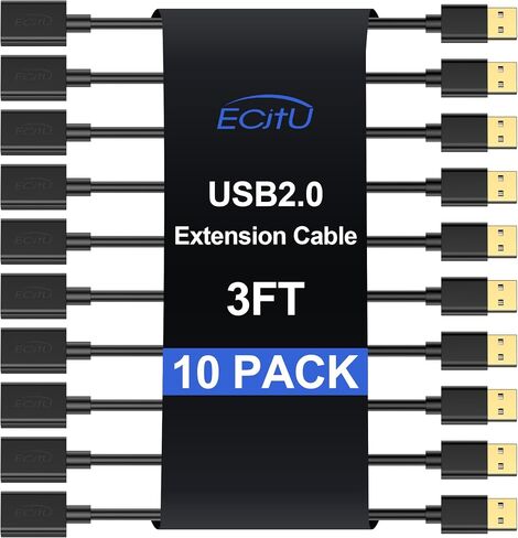 سلك موسع USB بطول 3 أقدام (10 حزم)، كابل تمديد USB 2.0، USB A ذكر إلى أنثى، متوافق مع محرك فلاش USB، القرص الصلب، قارئ البطاقات، كاميرا الويب، الطابعة، لوحة المفاتيح، الماوس، بلاي ستيشن، إكس بوكس، سماعة الواقع الافتراضي in Kuwait