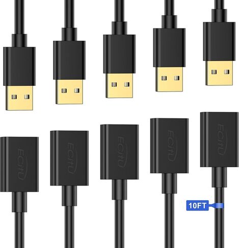 سلك موسع USB بطول 3 أقدام (10 حزم)، كابل تمديد USB 2.0، USB A ذكر إلى أنثى، متوافق مع محرك فلاش USB، القرص الصلب، قارئ البطاقات، كاميرا الويب، الطابعة، لوحة المفاتيح، الماوس، بلاي ستيشن، إكس بوكس، سماعة الواقع الافتراضي in Kuwait