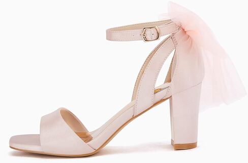 Coutgo Women's Bow Tie Heeled Sandals Chunky Heels One Strap Satin Ankle Buckle Dress Wedding Shoes in Saudi Arabia