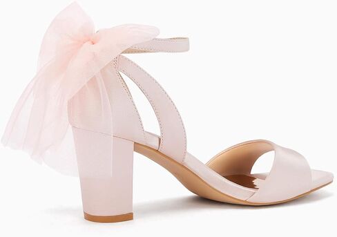 Coutgo Women's Bow Tie Heeled Sandals Chunky Heels One Strap Satin Ankle Buckle Dress Wedding Shoes in Saudi Arabia