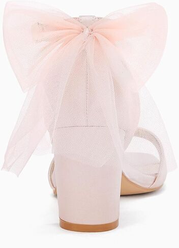 Coutgo Women's Bow Tie Heeled Sandals Chunky Heels One Strap Satin Ankle Buckle Dress Wedding Shoes in Saudi Arabia