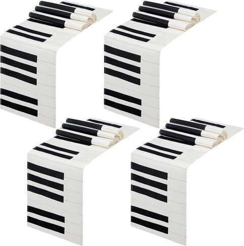 Peryiter 2 Pcs Linen Musical Table Runner, Musical Entertainment Theme Pattern, Waterproof Runner Decor for Music Event Birthday Party Wedding Table Kitchen, 72'' x 13'' (Piano Style) in Kuwait