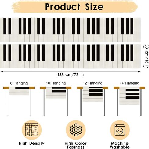 Peryiter 2 Pcs Linen Musical Table Runner, Musical Entertainment Theme Pattern, Waterproof Runner Decor for Music Event Birthday Party Wedding Table Kitchen, 72'' x 13'' (Piano Style) in Kuwait