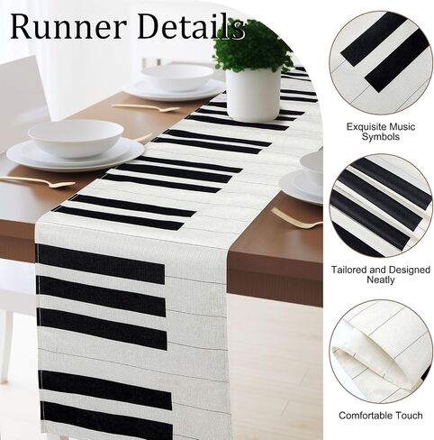 Peryiter 2 Pcs Linen Musical Table Runner, Musical Entertainment Theme Pattern, Waterproof Runner Decor for Music Event Birthday Party Wedding Table Kitchen, 72'' x 13'' (Piano Style) in Kuwait