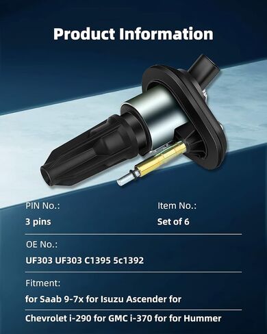 ECCPP Set of 6 Ignition Coils Pack for GMC Chevrolet Buick Isuzu Saab Trailblazer Envoy Rainer Colorado Canyon Envoy Hummer H3 OE Numbers 2.8L 3.5L 4.2L UF303 C1395 in Saudi Arabia