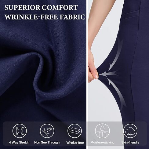 PUWEER كابري السراويل للنساء أنيق الأعمال عادية بسط مضيئة سروال فستان المرأة مع جيوب الصيف المحاصيل العمل كابري in Kuwait