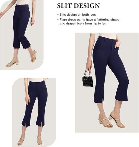 PUWEER كابري السراويل للنساء أنيق الأعمال عادية بسط مضيئة سروال فستان المرأة مع جيوب الصيف المحاصيل العمل كابري in Kuwait