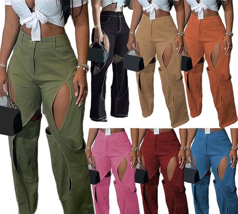 السراويل البضائع النسائية عالية الخصر التعب الجيش فضفاضة مستقيمة واسعة الساق السراويل التمويه الشارع الشهير in Kuwait