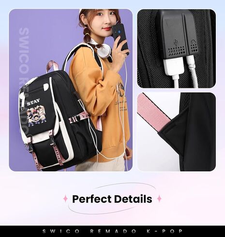 Kpop SKZ Merch Laptop Bag Cute Cartoon Bookbag with Notebook, USB Charging and Headphone Port in Saudi Arabia