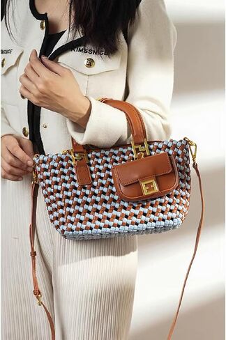 Woven Tote Bag For Women, Fashion Crossbody Shoulder Bag, Small Top Handle Bag, Casual Handbags and Purses Travel Phone Bag in Saudi Arabia