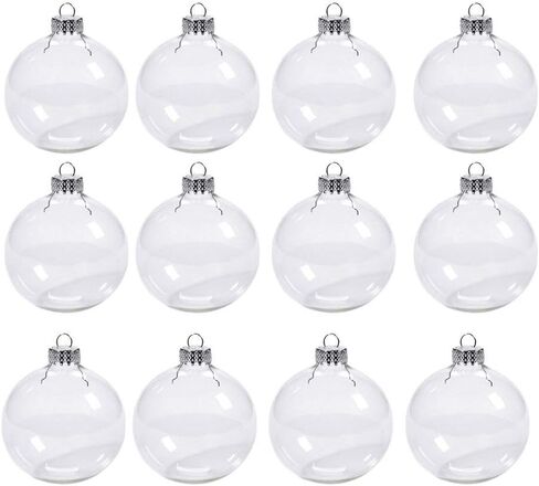 20 Pcs DIY Clear Plastic Fillable Ornament Balls,Ball with Removable Silver Metal Cap, Each Has a Silver Rope, for Christmas Holiday or Wedding Party,Perfect for Decorating on Christmas Trees in Saudi Arabia