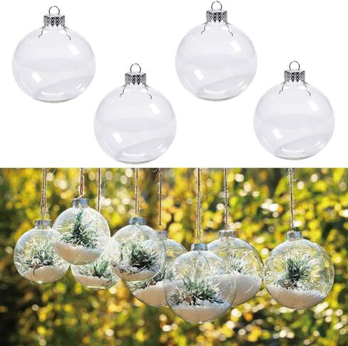 20 Pcs DIY Clear Plastic Fillable Ornament Balls,Ball with Removable Silver Metal Cap, Each Has a Silver Rope, for Christmas Holiday or Wedding Party,Perfect for Decorating on Christmas Trees in Saudi Arabia