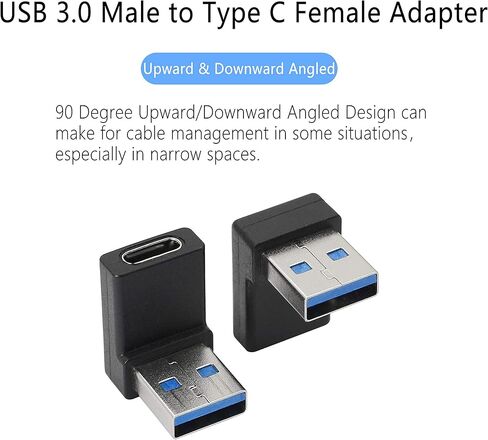 محول أنثى USB A ذكر إلى USB C من GELRHONR، موصل USB3.0 إلى النوع C 90 درجة يدعم الجوانب أحادية الاتجاه 5 جيجابت في الثانية ونقل البيانات - 2 حزمة (زاوية سوداء لأعلى ولأسفل) in Kuwait