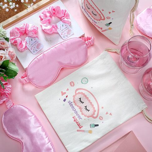 24 Pcs Sleepover Party Supplies Birthday Party Favor with Satin Eye Mask Satin Hair Scrunchies in Saudi Arabia
