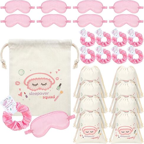 24 Pcs Sleepover Party Supplies Birthday Party Favor with Satin Eye Mask Satin Hair Scrunchies in Saudi Arabia