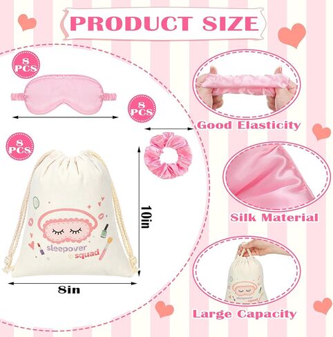 24 Pcs Sleepover Party Supplies Birthday Party Favor with Satin Eye Mask Satin Hair Scrunchies in Saudi Arabia