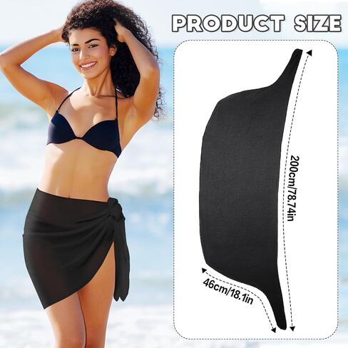 2 Pack Beach Sarong Short Sarongs, Swimsuit Coverups Shorts, Sheer Bikini Swimsuit Cover Ups, Semi-Sheer Bathing Suit Coverups Short Swimwear Bikini Wrap Skirt (Black, White) in Saudi Arabia