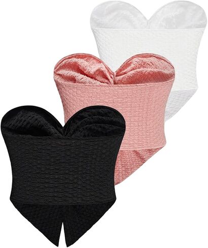 Floerns Women's 3 Piece Twist Front Split Hem Bandeau Sweetheart Neck Crop Tube Top in Saudi Arabia
