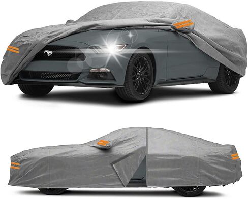 غطاء سيارة كبير النمل لسيارة Ford Mustang 1994-2023، أغطية سيارة مقاومة للماء في جميع الأحوال الجوية، متوافق مع Mustang GT/Shelby/Cobra/Bullitt/ECOBOOST، غطاء كامل من أشعة الشمس فوق البنفسجية وحماية من الرياح والثلج مع سحاب، رمادي in Kuwait