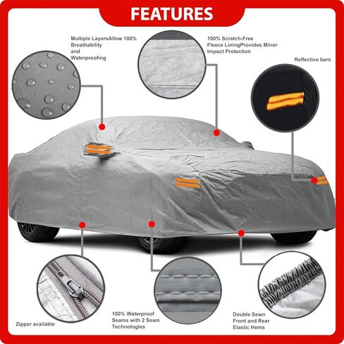 غطاء سيارة كبير النمل لسيارة Ford Mustang 1994-2023، أغطية سيارة مقاومة للماء في جميع الأحوال الجوية، متوافق مع Mustang GT/Shelby/Cobra/Bullitt/ECOBOOST، غطاء كامل من أشعة الشمس فوق البنفسجية وحماية من الرياح والثلج مع سحاب، رمادي in Kuwait