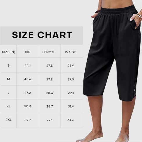 TBA Wide Leg Straight Capri Pants for Women Loose Casual Joggers Pants Elastic High Waist Cropped Trousers with Pockets Black in Saudi Arabia