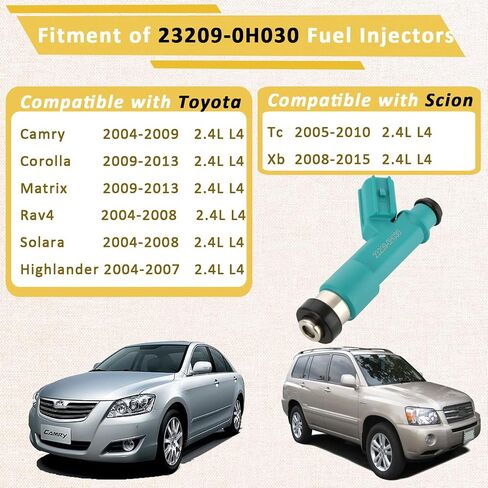 23209-0H030 حاقن الوقود OE 2.4L، متوافق مع/Toyota 2.4 Camry Corolla Matrix Rav4 2004 2005 2006 2007، متوافق مع/Scion tC xB 2008 2009 2010 2011 2012 2013،|12 فتحة | |مجموعة من 4| in Saudi Arabia