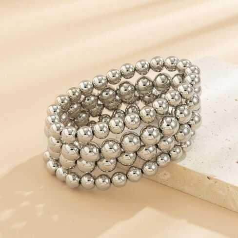 Boho Dainty Classic Bold Beaded Bracelet Plated Ball Beads Bracelet Stack Hand Chain Shiny Bar Bridal Wedding Accessories Jewelry in Saudi Arabia