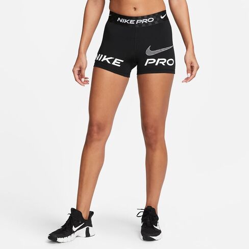 Nike Pro Dri-FIT Women's Mid-Rise 3" Graphic Training Shorts (Black/Anthracite/White, DX0076-010) Size X-Small in Saudi Arabia
