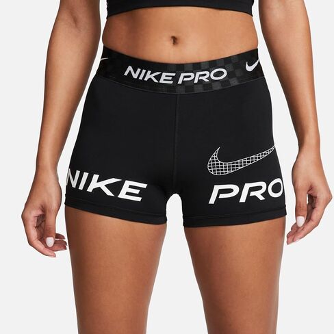 Nike Pro Dri-FIT Women's Mid-Rise 3" Graphic Training Shorts (Black/Anthracite/White, DX0076-010) Size X-Small in Saudi Arabia
