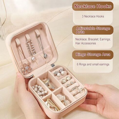 Naler Travel Jewelry Box, Portable Travel Mini Jewelry Box,Leather Jewellery Ring Organizer Case Storage Gift Box Girls Women (Pink) in Saudi Arabia