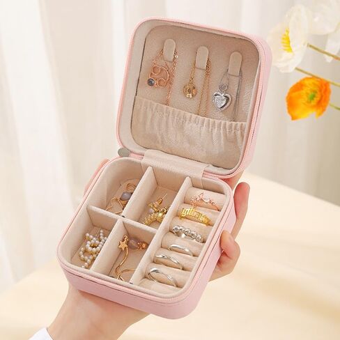 Naler Travel Jewelry Box, Portable Travel Mini Jewelry Box,Leather Jewellery Ring Organizer Case Storage Gift Box Girls Women (Pink) in Saudi Arabia
