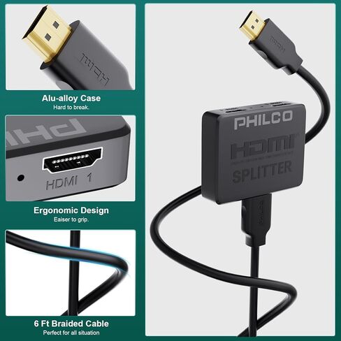 Philco 8K HDMI Cable 2.0 Cable with Ethernet (6FT) - 48Gbps, 8K@60Hz, HDR, Dolby Vision, ARC, 3D, 4K, High-Speed for HDTV, Monitor, Laptop Gaming Consoles, Apple TV, PS5, Xbox Series X - Black in Saudi Arabia
