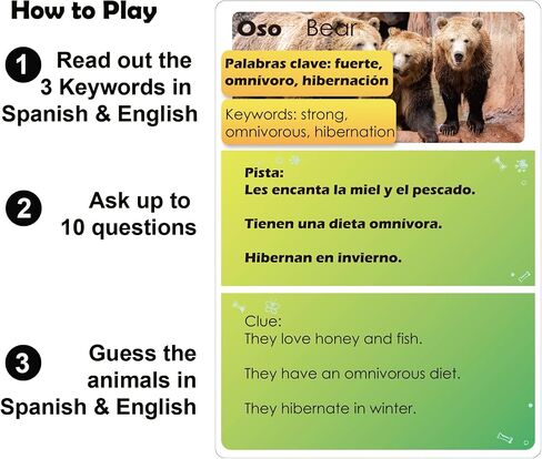 1step2dream Spanish Animal Guessing Card Games for Kids | Fun Educational Family Activities | Bilingual Stocking Stuffer, Travel Friendly Learning Board Games in Saudi Arabia