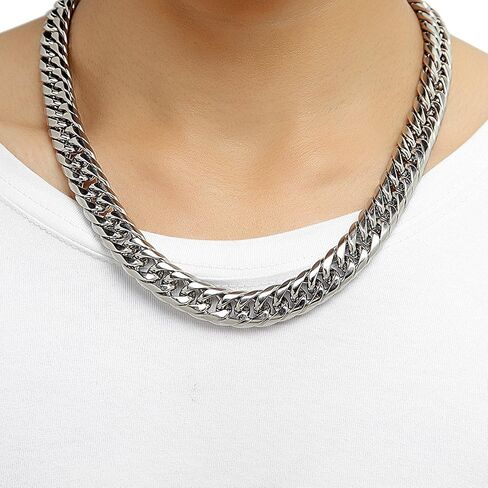 Urban Jewelry Men's Stainless Steel Chain Necklace Ultra Thick and Wide (Silver,13.5 mm width, 19,21,23 Inch) in Kuwait