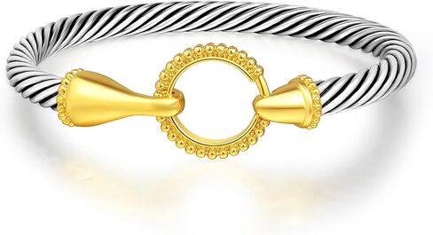 Cuff Bracelets for Women Cable Wire Bracelet, Two Tone Twisted Bangle Bracelet, Stainless Steel Cable Bracelet with Hook Clasp Bracelets Jewelry Gifts in Saudi Arabia
