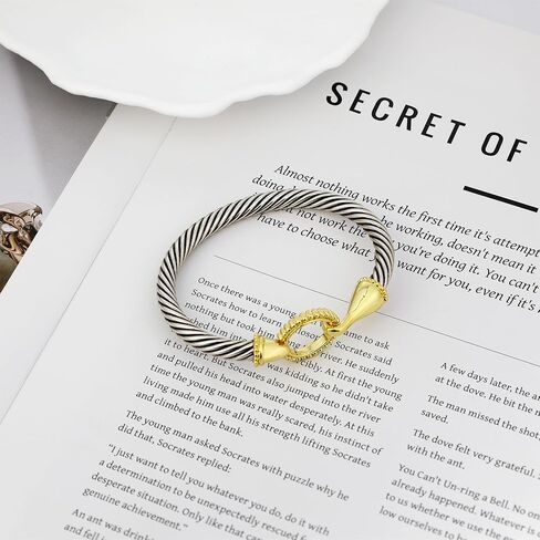 Cuff Bracelets for Women Cable Wire Bracelet, Two Tone Twisted Bangle Bracelet, Stainless Steel Cable Bracelet with Hook Clasp Bracelets Jewelry Gifts in Saudi Arabia