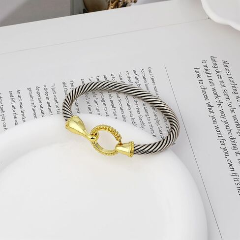 Cuff Bracelets for Women Cable Wire Bracelet, Two Tone Twisted Bangle Bracelet, Stainless Steel Cable Bracelet with Hook Clasp Bracelets Jewelry Gifts in Saudi Arabia