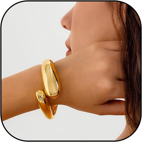 Gold Bangle Bracelets Cuff Bracelets for Women Trendy Statement Minimalist Wide Chunky Bangle Bracelets for Women Hinge Gold in Saudi Arabia