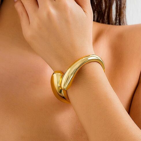 Gold Bangle Bracelets Cuff Bracelets for Women Trendy Statement Minimalist Wide Chunky Bangle Bracelets for Women Hinge Gold in Saudi Arabia