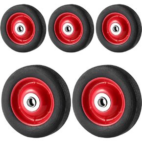 5 Pack 6 x 1.2 Inch Solid Rubber Flat Free Tire, Hand Truck Wheel with Ball Bearing and 5/8 Inch Axle Diameter, Solid Rubber Wheel, 350 lbs Capacity
