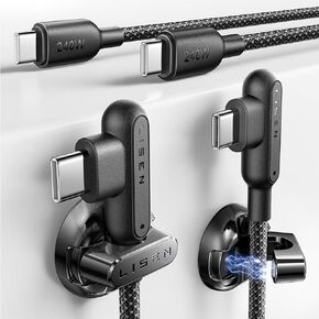 LISEN 240W Right Angle USB C to USB C Cable (6.6ft/2Pack,2 Magnetic Cable Clips) PD3.1 USB C Cable Fast Charging Cable for iPhone 15 Pro Max, Samsung Galaxy S24 Ultra, iPad Pro Air 2024, MacBook Pro