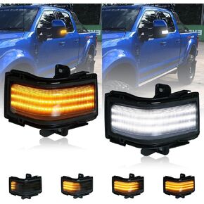 Side Tow Mirror Turn Signal LED Lights Compatible with F150 F250 F350 F450 2015-2022 Dynamic Sequential Blink Turn Marker Lamp in Yellow with White Daytime Running Light, Encased in Smoked Lens