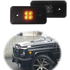 2pcs Front Smoked Lens Amber LED Side Marker Light Compatible With 2002-14 Mercedes Benz W463 G-Class G500 G550 G63 AMG Sidemarker Lamps