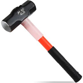 4lb Sledge Hammer, 4 Pound Drilling/Crack Hammer with Forged Steel Construction & Fiberglass Handle Shock-Resistant for Striking, Engineering Hammer for Farm Gardening Land Management Yard Work