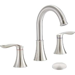 Friho Modern 2 Handle 3 Hole Brushed Nickel Widespread Bathroom Faucet, 8 inch Lavatory Vanity Swivel Spout Bathroom Sink Faucet with Water Supply Hoses and Pop Up Drain