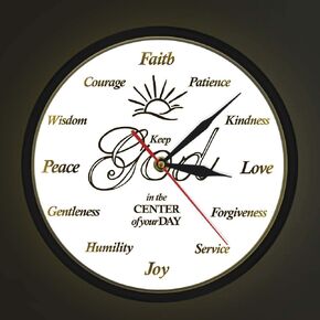 Voice Control LED Light Clock Put God First Inspirational Quote Christian Battery Silent Quartz Metal Frame Wall Watch with Night Light Religious Family Decor Jesus Biblica The God Sign