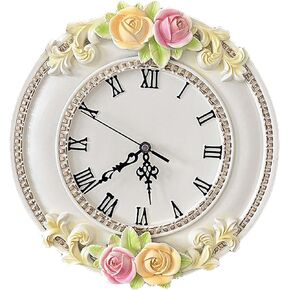European Retro Wall Clock Decor,Mute Rose Relief Battery Operated Clock for Living Room,Mural Restaurant,Wall Crafts Decor (7 Flowers)