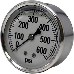 41 Series 2.5" 300 PSI Pressure Gauge - Stainless Steel, 1/4" NPT Brass Back Mount, Glycerin Filled