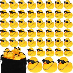 Jerify Bulk Sunglasses Rubber Duck with Sunglasses, Gold Chain Rubber Duck Baby Shower Floating Bathtub Toys Birthday Party Favors Carnival Gifts Decorative Gifts